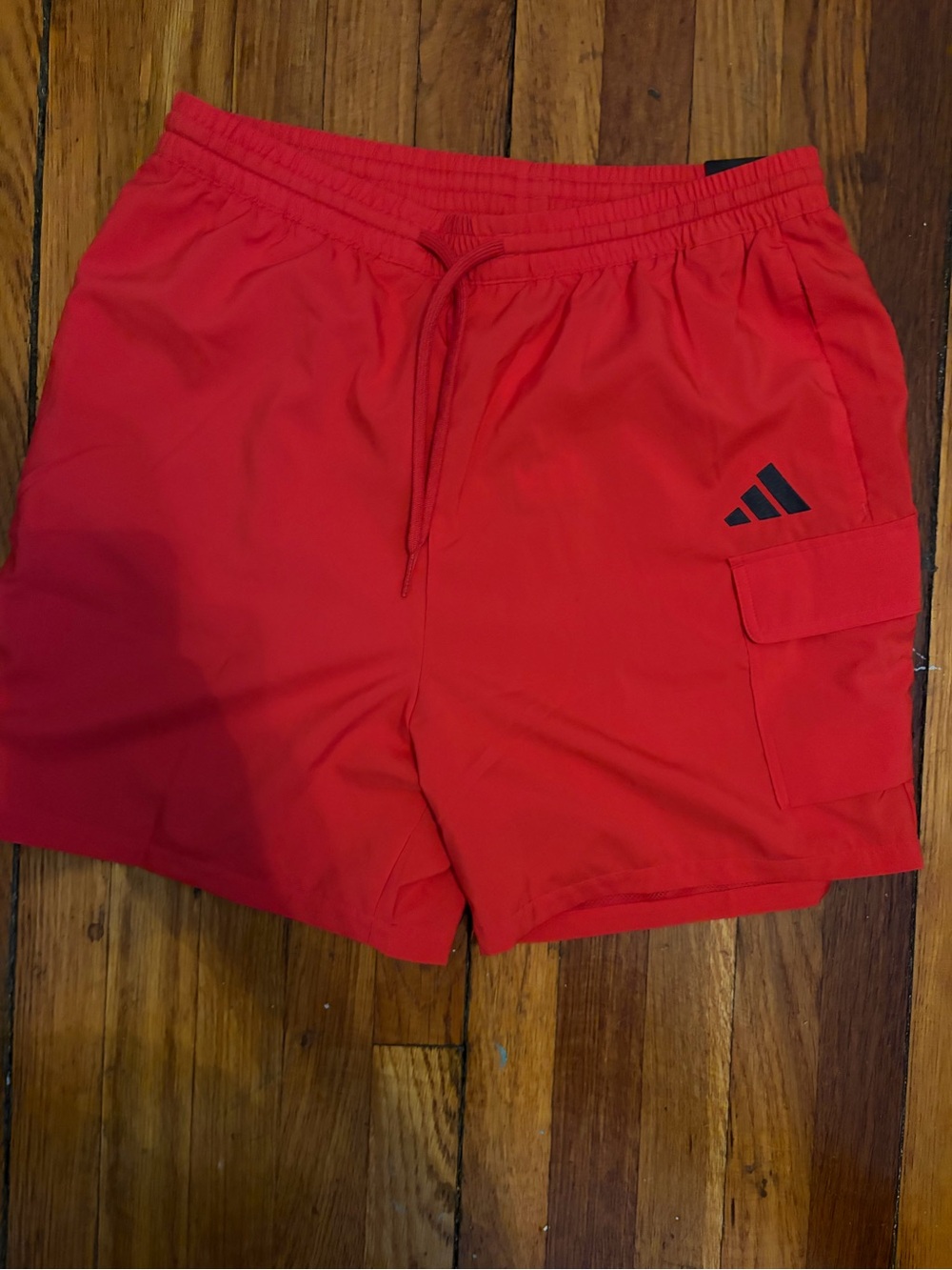 adidas Red Mesh Cargo Shorts with Logo